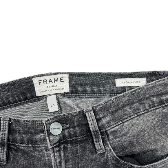 FRAME Le Garcon Crop Jeans Mid Rise Stretch Sharkbite Frayed Hem Black 25 - Picture 6 of 7